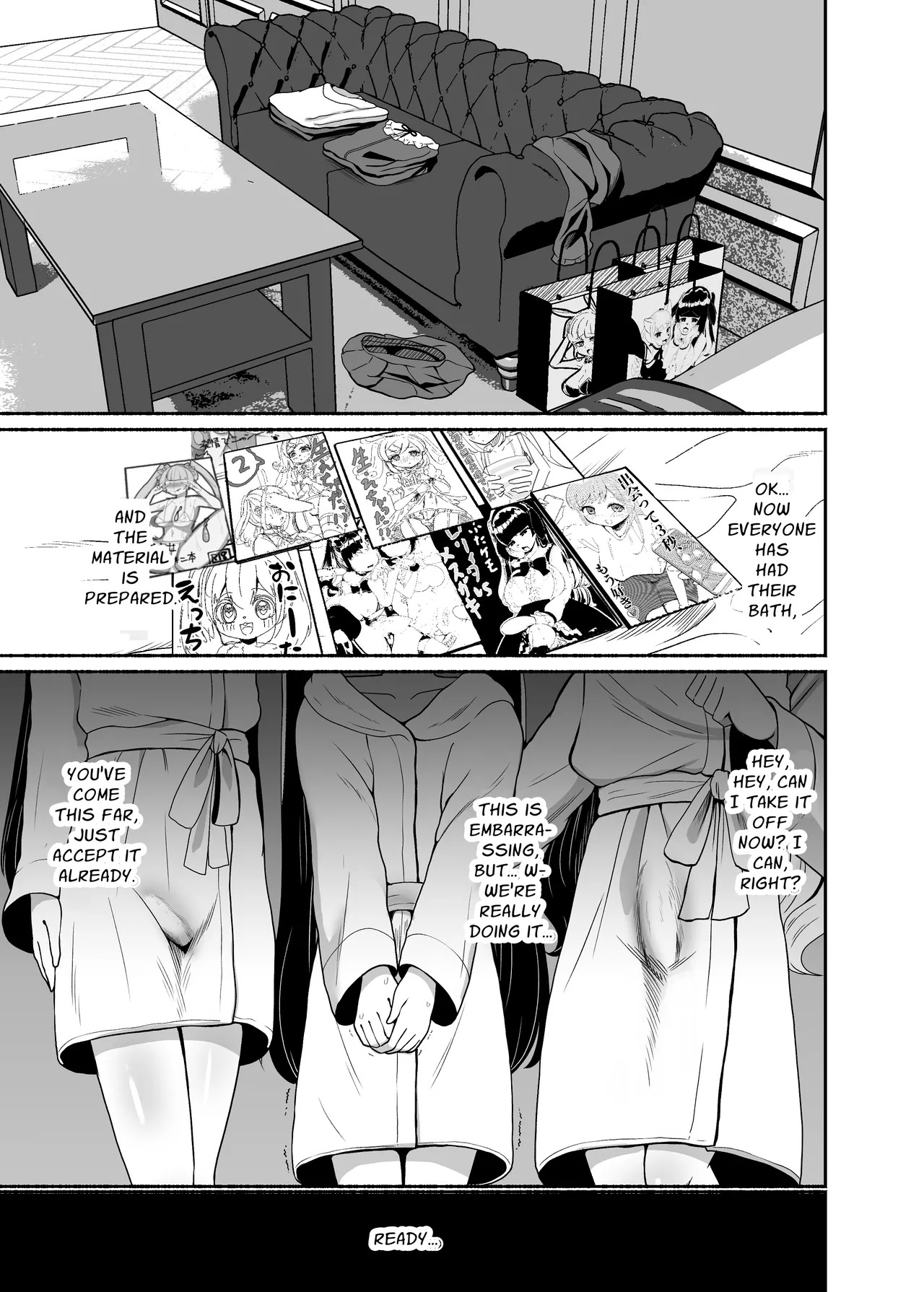 [LittlePencil (Emumiya Nyamu)] Ochinpo Joshi 3-nin, NatsuComi Senrihin Yominagara Nuite Hamete Mata Nuita. | Three Dick Girls Jerked Off To Their Summer Comiket Loot, Fucked, And Then Did It Again [Digital] [English] [Penguin Piper] - Page 10