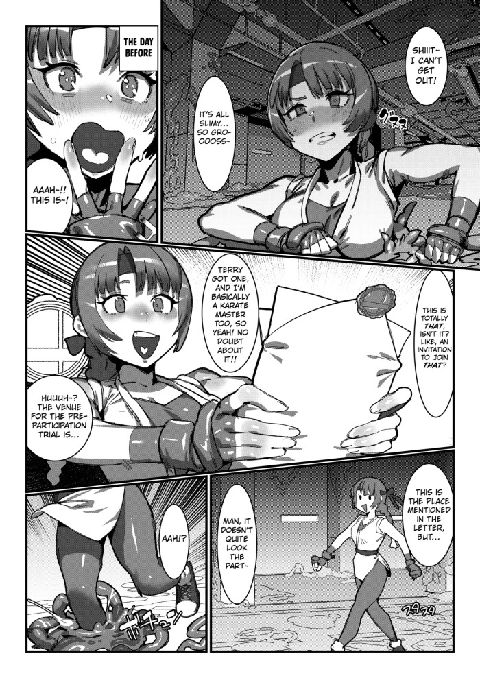 [Downer (Circle Kaeru Tofu)] Yuri and Mai from KOF fall into a tentacle trap disguised as the floor [English] [Kuraudo]