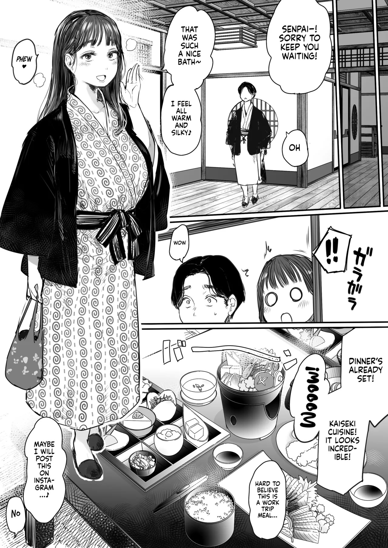 [Ookami Shoujo Dan (Mukoujima Tenro)] Shucchou, Kouhai to Aibeya. Yukishi Nure Hada ni Shiboritsukusareta Yoru | Sharing a Room With My Junior on a Business Trip. A Night Her Wet Yukata Skin Drained Me Dry [English] [gotbored] - Page 13