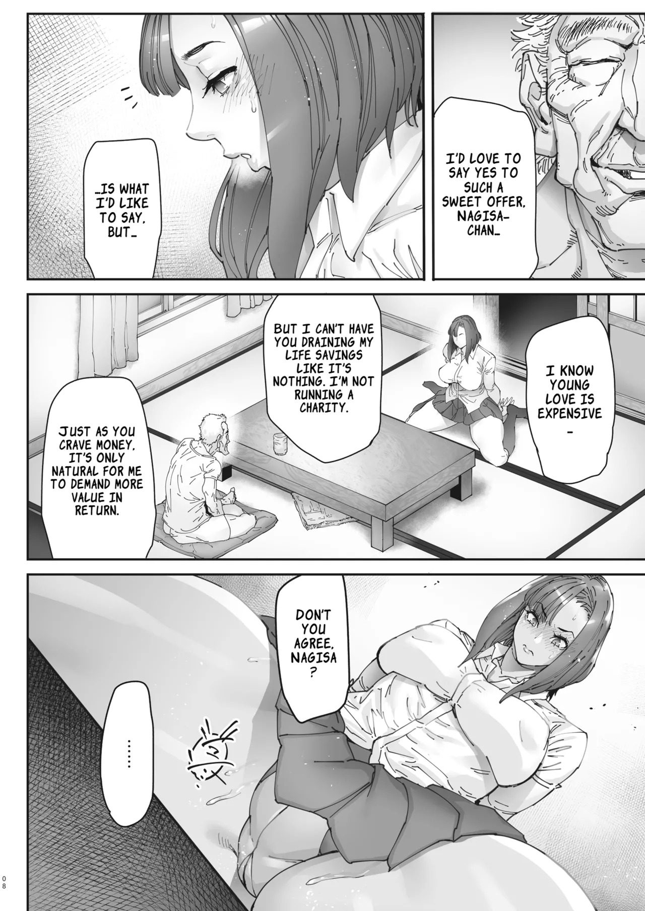[Kocho Kocho Koukou (Bonten)] Zoku - Kaigo Beit de Roujin no Gouin na Yokkyuu to Okane no Mae ni Chitai o Sarasu JK | The High School Girl Who Exposes Her Shame in the Face of a Senior’s Forceful Desires and Money at Her Care‑Work Part‑Time Job [English] [LKK•Scans] [Digital] - Page 7