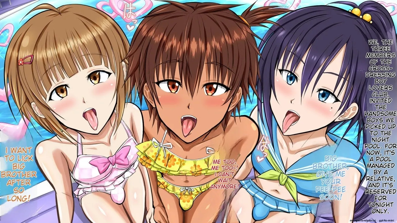 [Azi Dahaka] Mizugi Josou Semen Pool Nanpa shitara Onnamono no Mizugi de Hatsujou shita Otokonoko-tachi [English] [MTL] - Page 88