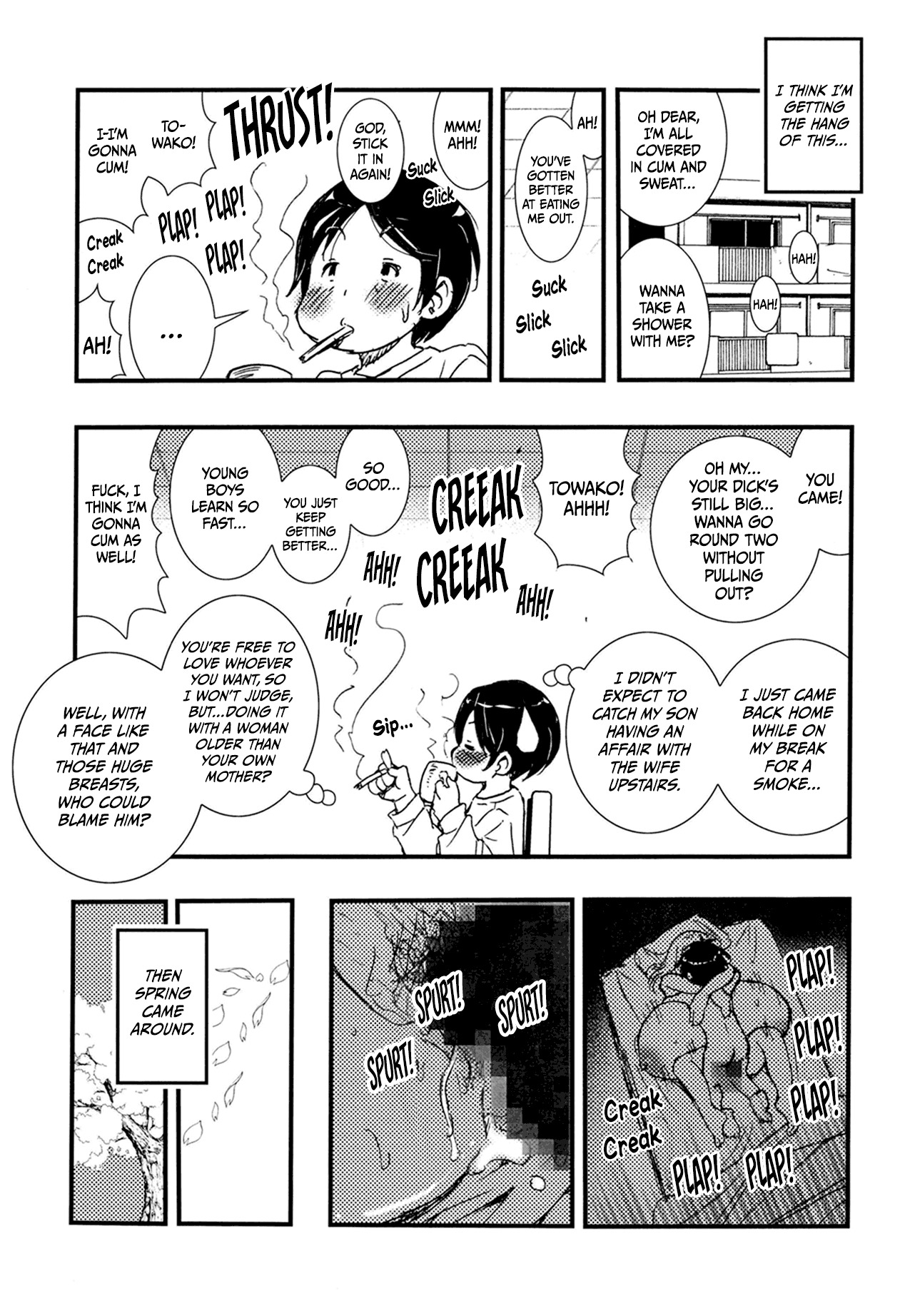 [Matsuyama Seiji] 56-sai Bust 256cm Danchizuma Ookiku Tareta Jukujo no Chibusa... Boku wa Kono Hito de Doutei o Sotsugyou Shita. | The Mature 56-Year-Old 256cm Bust Housewife With Big Saggy Breasts… That Took My Virginity [English] [Digital] - Page 35