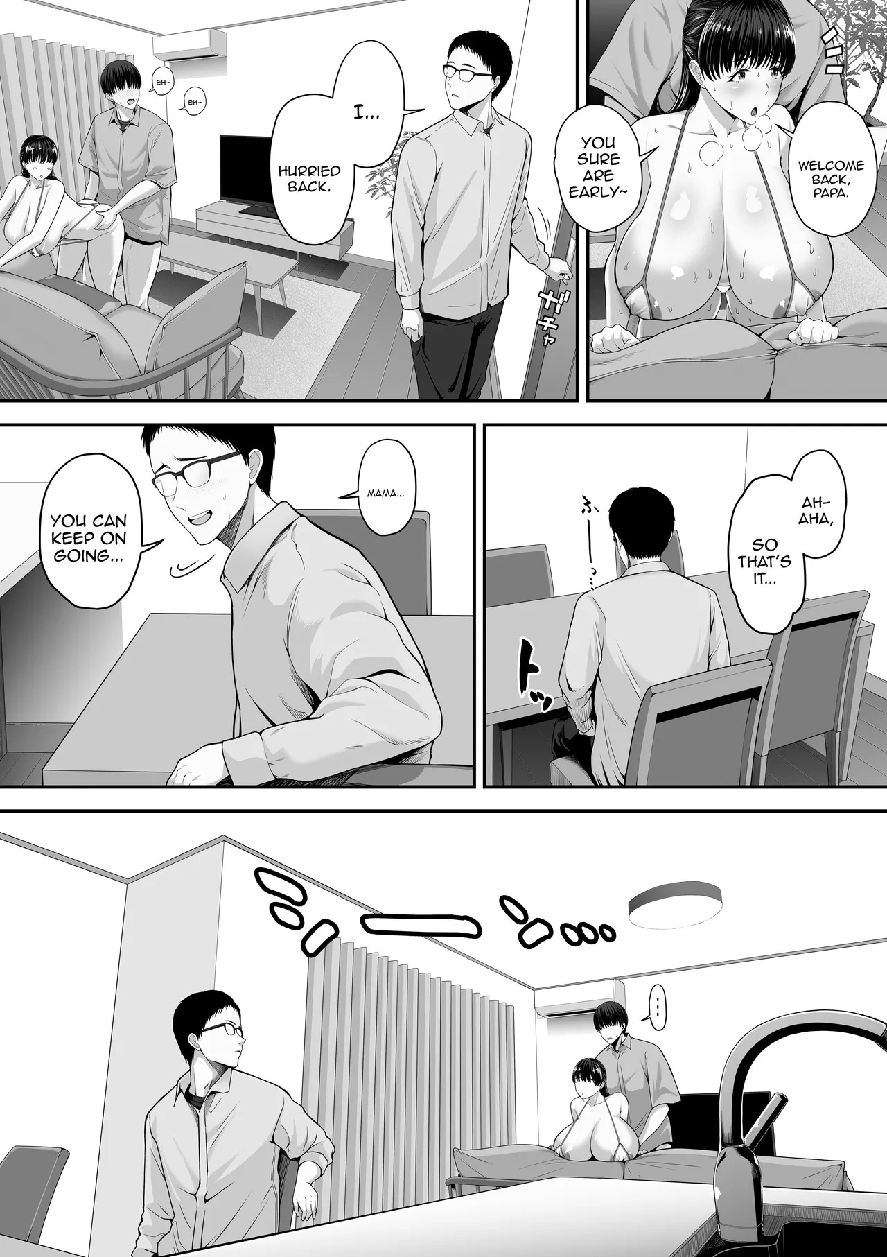 [Mauboumen] Papa Kounin Tanin Chinpo de Meccha iku Mama no Hanashi | Story About A Mother Who Cums Like Crazy With Stranger's Dicks With Her Husband's Permission [English] {Doujins.com} - Page 14