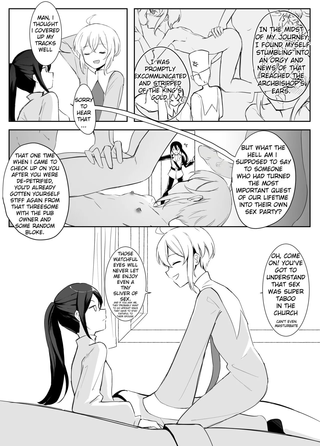 [Boukensha X no Sakaba (Boukensha C)] Maou Toubatsu Shippai Heroine Gisei Normal End de Utsu ni Natta Koutensei Futanari Kenshi to Otokonoko Shinkan no Hanashi | Crestfallen Futanari x Femboy Priest: Prepare to Cum Edition [English] [Decensored] - Page 13